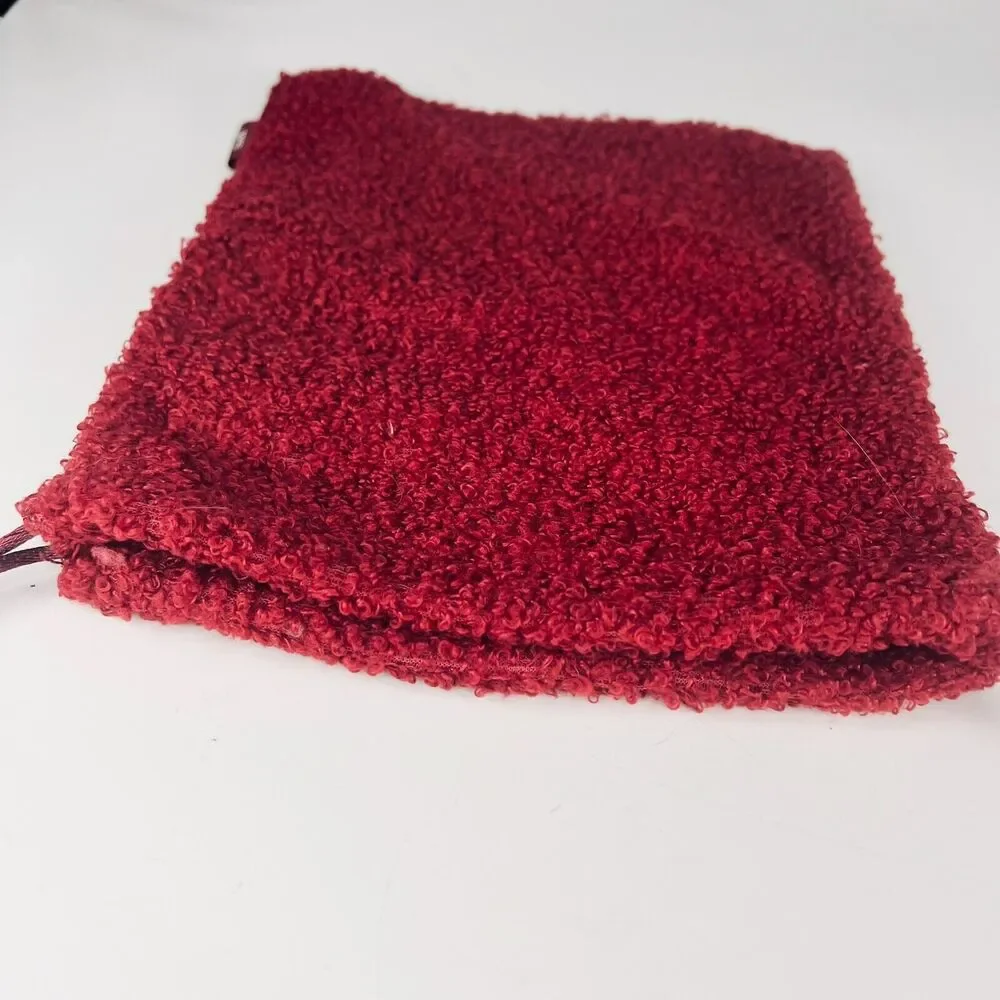 Ipsy Tie Sherpa Boucle Teddy MakeUp Toiletry Travel Drawstring Bag Burgundy New